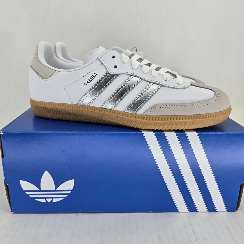 Adidas Samba OG W White Silver Metallic Grey One JI2725 Women's Size 7 NEW - Picture 9 of 12